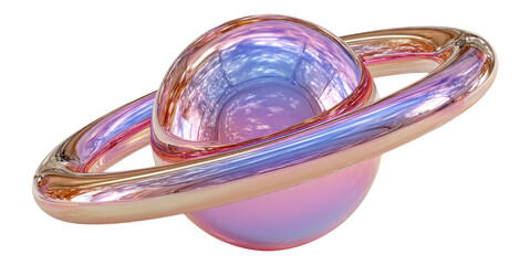 Isolated Colorful 3D Saturn Planet Model with Transparent Background