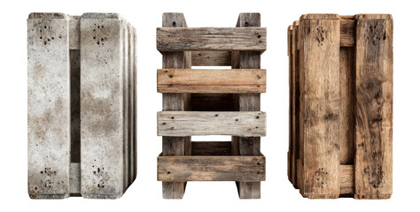 Collection of Isolated Wooden and Concrete Pallets on Transparent Background