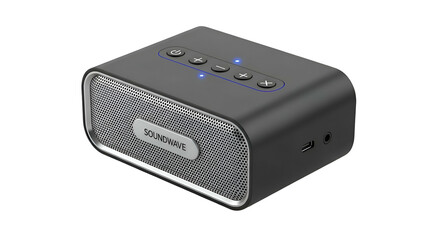 Obraz premium Rectangular gray sound device w/ silver trim, buttons and mesh