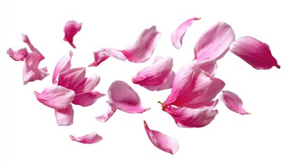 Pink flower petals floating in mid-air