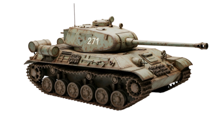 Patinaed tank with weathered green paint, tracks and number 271