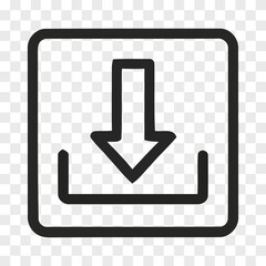 Fototapeta premium A simple black and white outline icon representing downloading a file or saving data presented on a transparent background save upload transfer arrow graphic