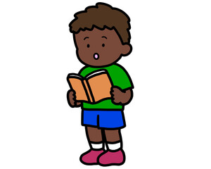本を読む（立ち）黒人の男の子