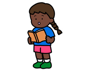 本を読む（立ち）黒人の女の子