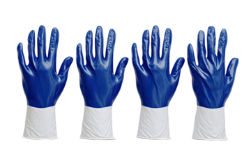 Four pairs of blue and white work gloves