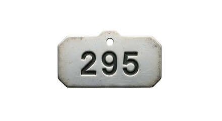 Metal tag with number 295 on black background, top hole