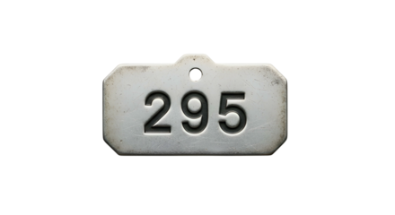 Metal tag with number 295 on black background, top hole