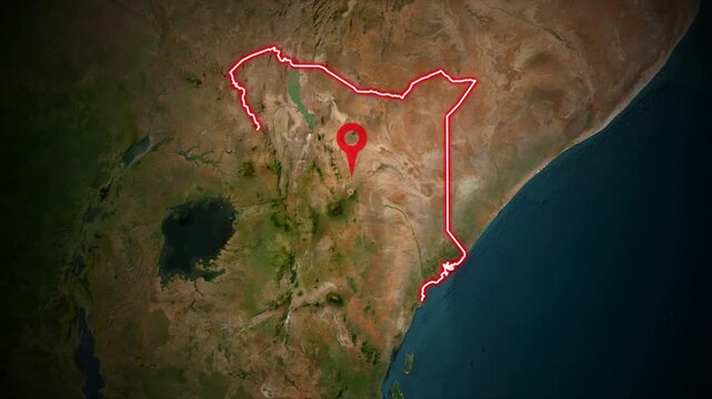 Red Location Pin Dropping on Kenya Map Satellite View Animation