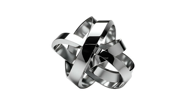 Metallic rings interlock in complex, abstract, reflective sculpture - Powered by Adobe