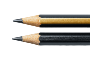 Close-up of two graphite pencils, one with a gold band