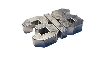 Metallic 3D number "318" with geometric, patterned texture