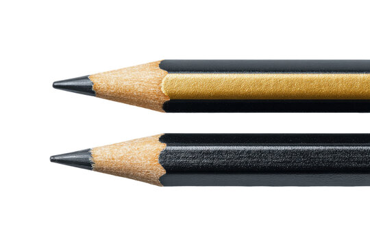 Close-up of two graphite pencils, one with a gold band