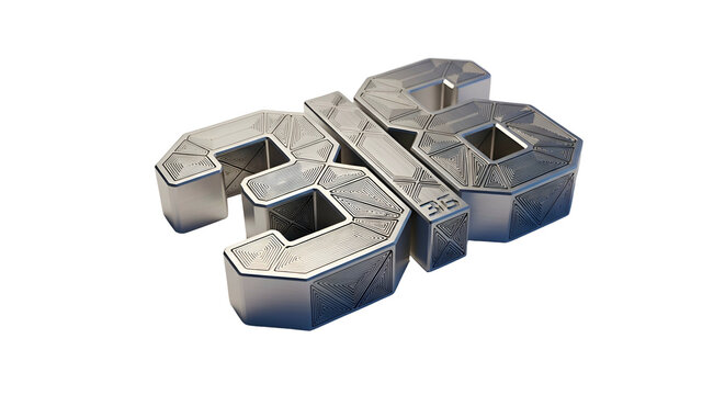 Metallic 3D number "318" with geometric, patterned texture