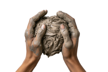 Hands shaping a ball of clay