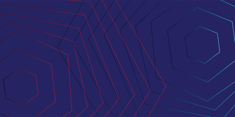 Abstract Neon Hexagon Background with Dual Color Lines