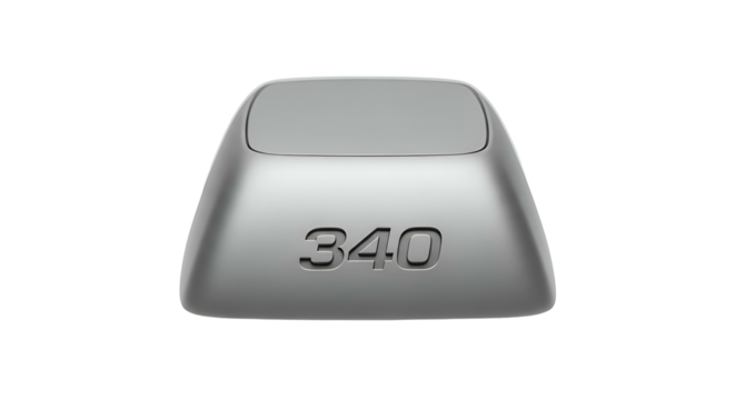 Metal keycap with the embossed number "340" on black background