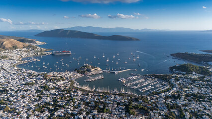Naklejka premium Aerial View of Bodrum Marina and Castle, Scenic Coastline of Turkey