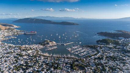 Naklejka premium Aerial View of Bodrum Marina and Castle, Scenic Coastline of Turkey