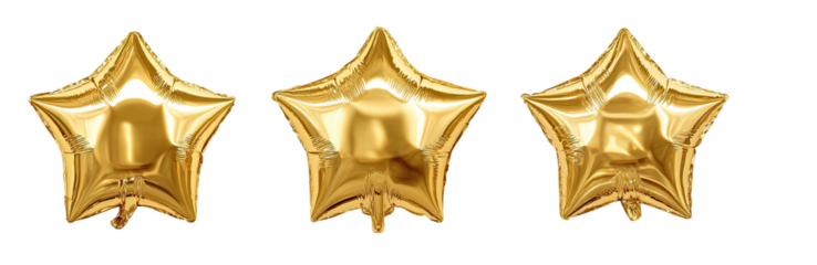 Three gold star-shaped foil balloons