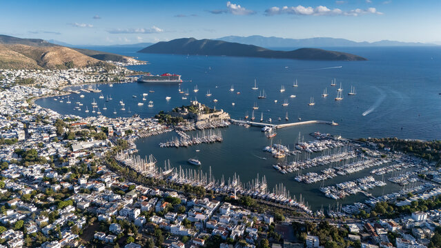 Aerial View of Bodrum Marina and Castle, Scenic Coastline of Turkey
