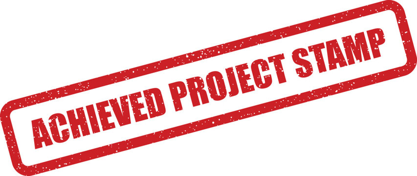 Distressed red stamp of achieved project showing success through work completion milestone