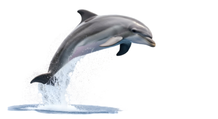 Dolphin leaps, water sprays, a magnificent creature against black