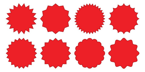 Red starburst sticker collection. Special offer price tags vector. Starburst sunburst badges. Empty discount stickers