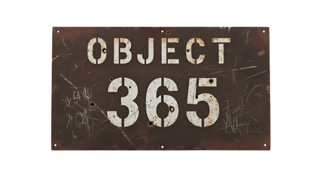 Rusty metal sign reads "OBJECT 365" in stencil lettering