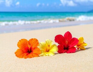 Fototapeta premium tropical flowers on the beach
