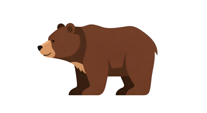 Cartoon brown bear, side view, walking against black background