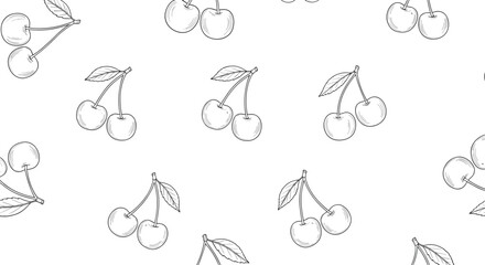A repeating pattern of sketched cherries scattered across a white background.