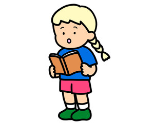 本を読む（立ち）金髪の女の子