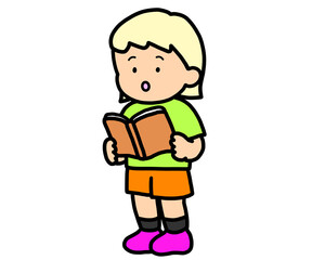 本を読む（立ち）金髪の女の子