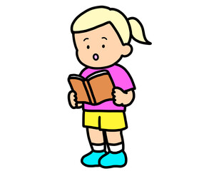 本を読む（立ち）金髪の女の子