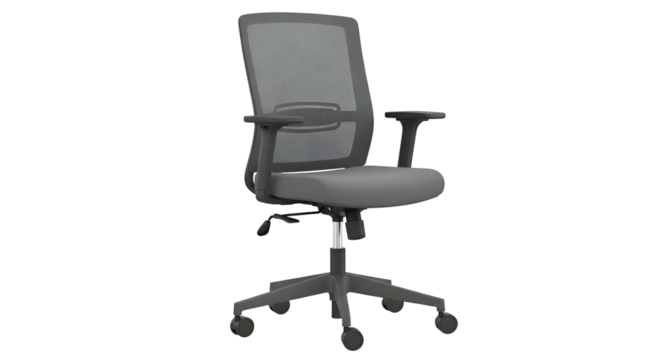 Gray mesh office chair w/ adjustable arms and five-star base