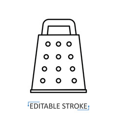 A grater icon in a minimalist line style with editable stroke. Kitchen utensil, food preparation tool, cheese shredder, cooking equipment, vegetable chopper, household culinary instrument.