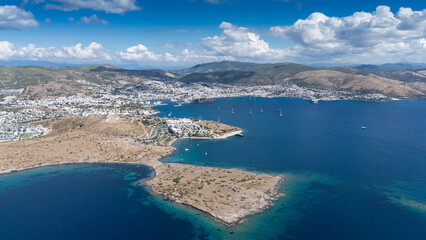 Fototapeta premium Aerial View of Bodrum Marina and Castle, Scenic Coastline of Turkey
