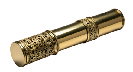 Elaborate gold spyglass with intricate ornate metalwork details
