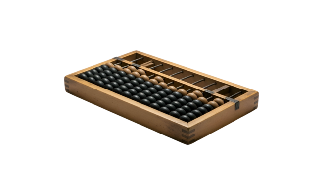 Wooden abacus with black and brown beads on a dark background