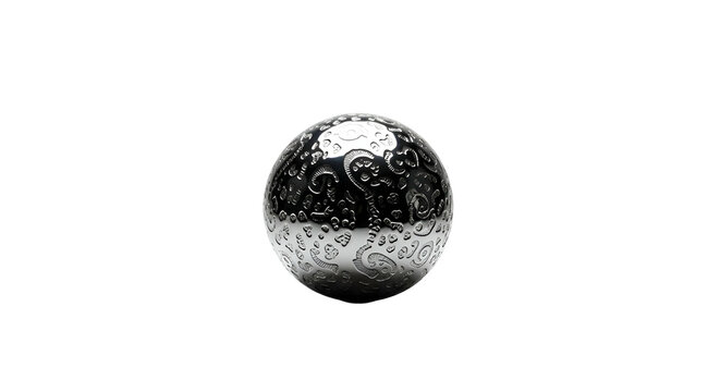 Intricate silver orb glows against void