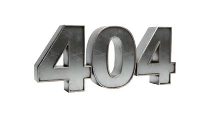 Metallic textured "404" error message, isolated on black background