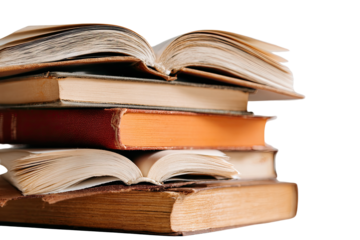 Stack of old books, open pages