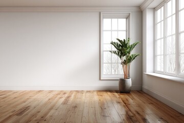 Obraz premium Empty room with a plant and a large window