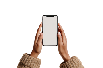 Smartphone held by hands, blank screen