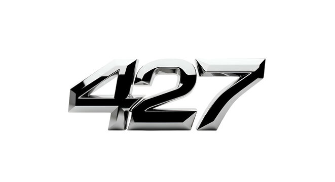 Chrome number "427" isolated on black, glossy, dimensional