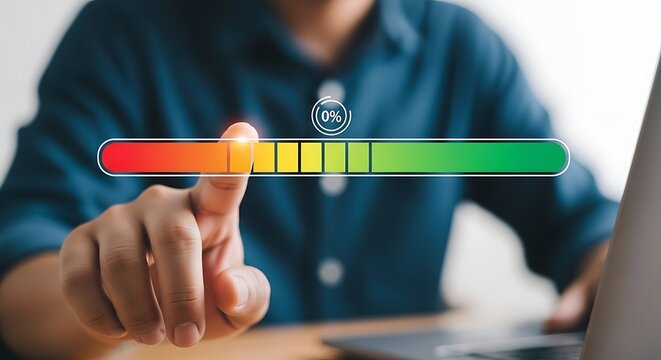 Finger touching loading bar with progress indicator