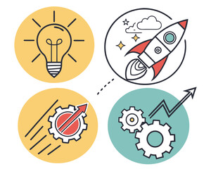 Business startup icons in circles