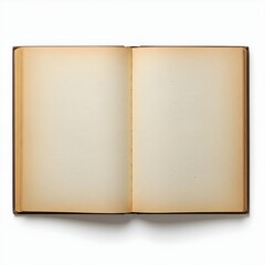 Naklejka premium A vintage open book on white background, showing aged paper texture, perfect for education, storytelling, or retro design projects