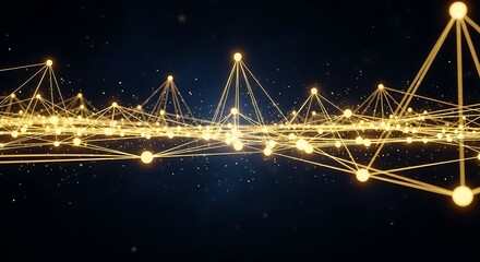 Abstract Network Connection - Golden Nodes and Lines on Dark Background.