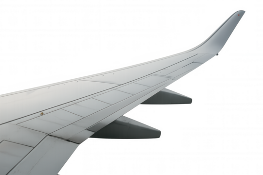 Airplane wing of a commercial jet aircraft in flight, representing aviation, travel, and worldwide transportation